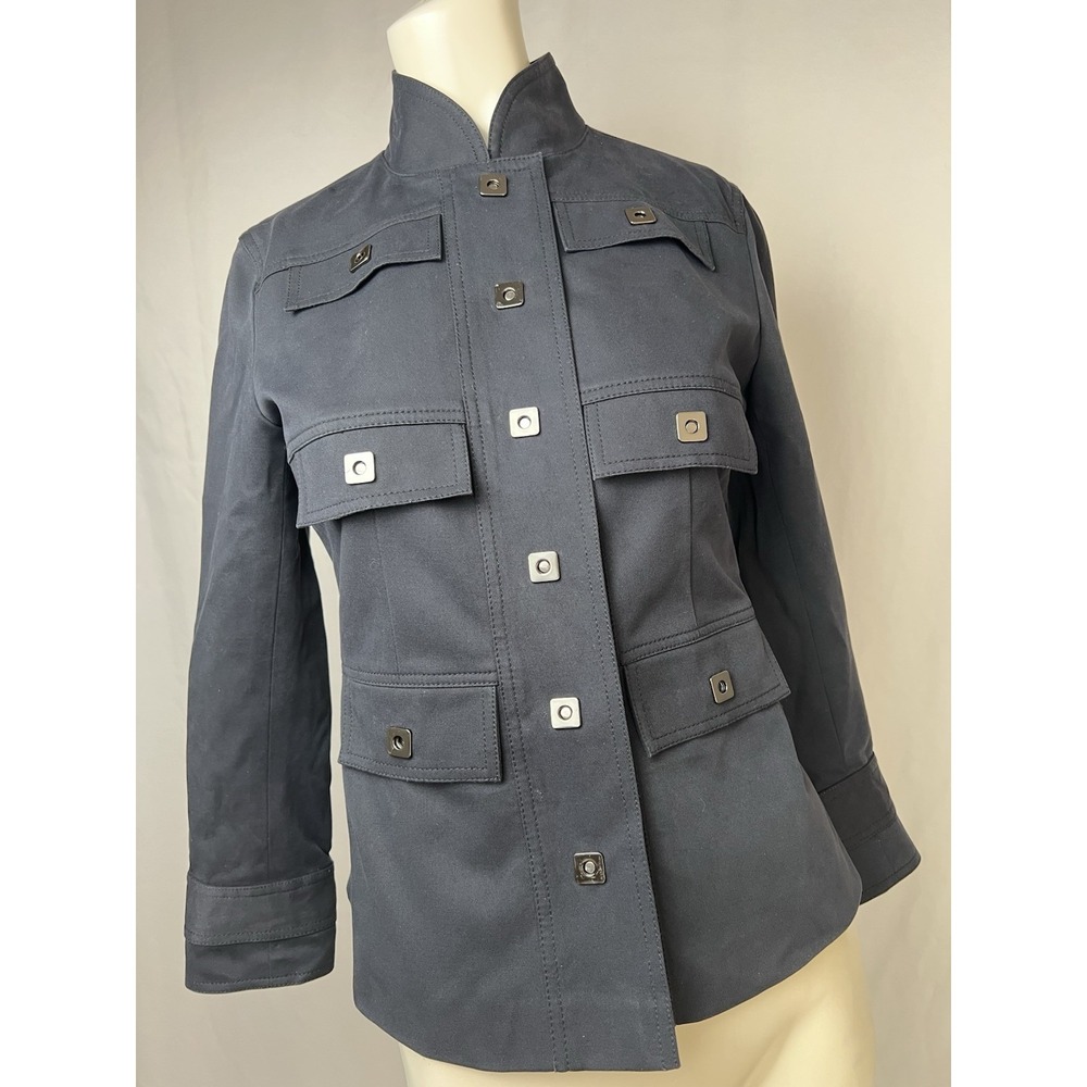 Eccoci Dark Navy Blue Cotton Blend  Snap Front Blazer Women's Size 0